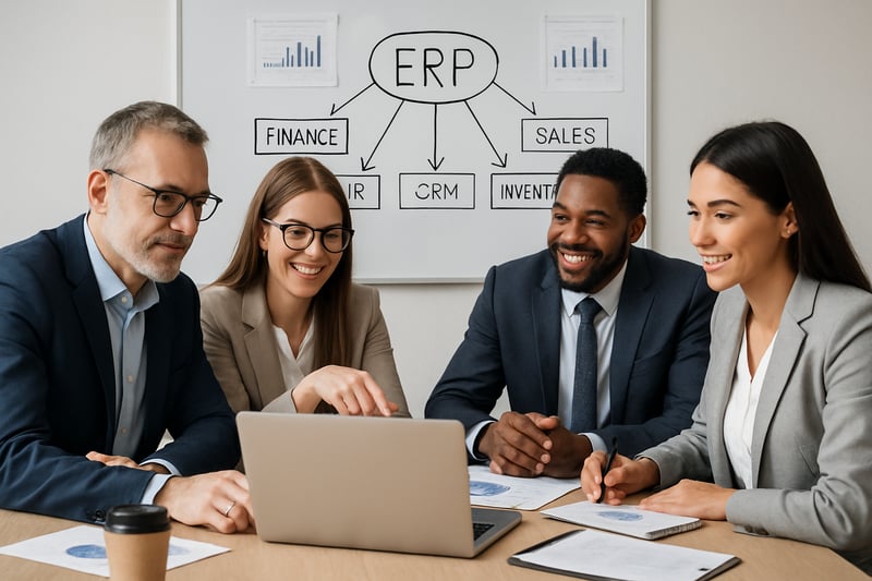 ERP consulting professionals collaborating on business solutions